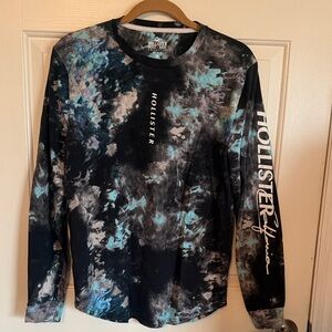 Hollister Men's Long Sleeve Tie-Dye Shirt - Blue and Black